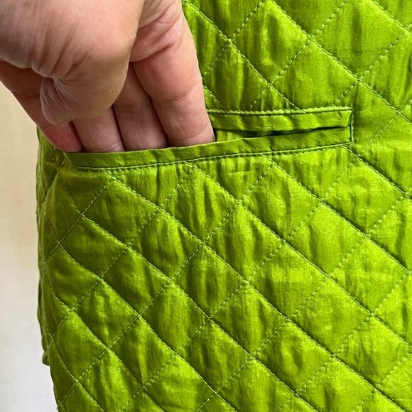 Coldwater Creek Quilted Silk Vest  Chartreuse Bright Green Aqua Lined Size S - Picture 6 of 9